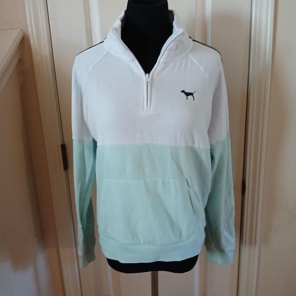 Victoria's Secret PINK Colorblock Quarter-Zip Pullover Sweatshirt M Y2K Preppy
